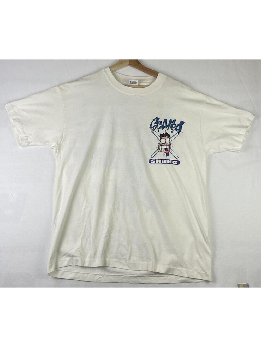 Vintage 1994 Scared Stiff Skiing Funny Graphic Anvil T shirt USA Made Sz XL